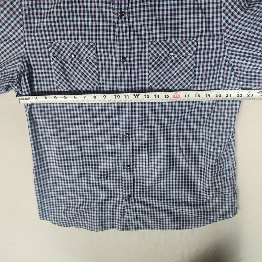 Banana Republic XL Plaid Snap Button Shirt Western Blue Purple Mens XL Stretch - Picture 5 of 8